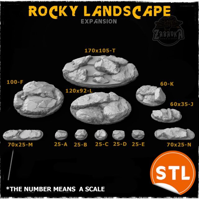 Rocky Landscape Base Toppers - Extra Sizes (STL)
