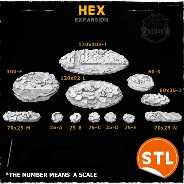 Hex Base Toppers - Extra Sizes (STL)