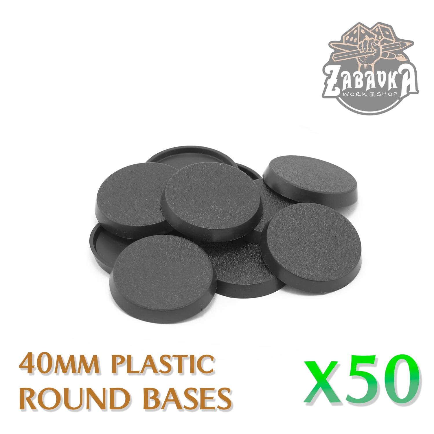 50 Chessex 25mm Black Plastic Round Slotted Bases #08607F for RPG Miniatures 